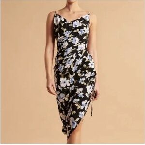 Abercrombie & Fitch - Back & Blue floral - Asymmetrical Cinched Midi Dress - XS